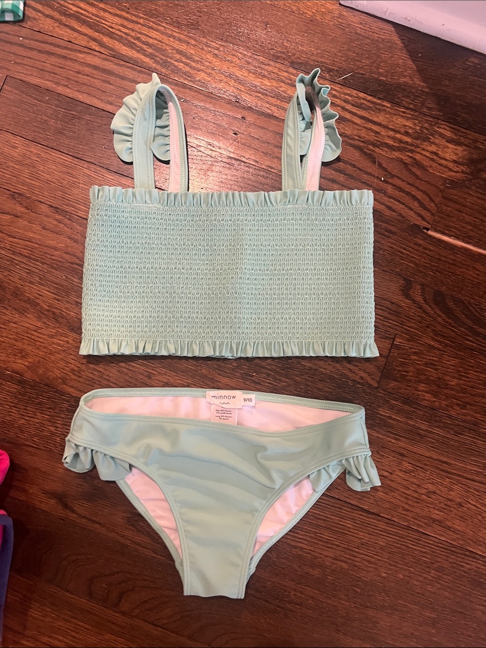 Minnow Mint Ruffle Girls' Two-Piece Swim Set brand new